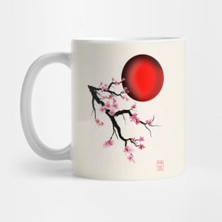 Pretty Japanese cherry blossom (sakura) and a red sun Mug